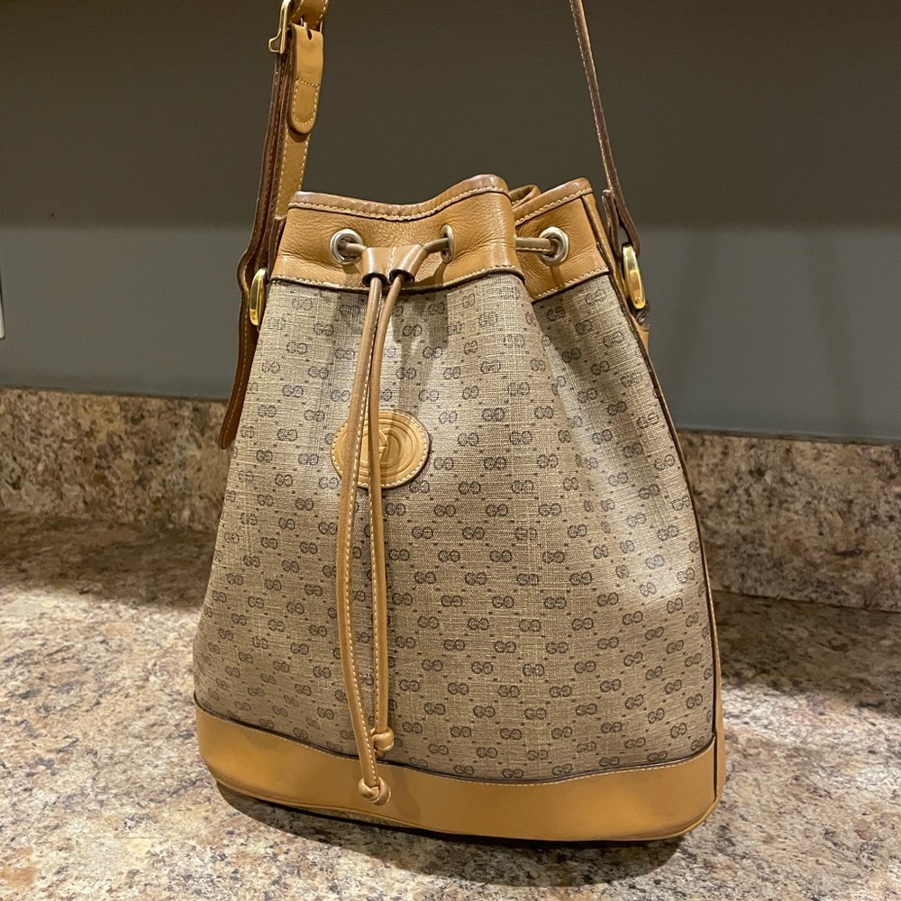 🇮🇹 AMAZING Vintage 1970s Gucci Micro GG Bucket Bag